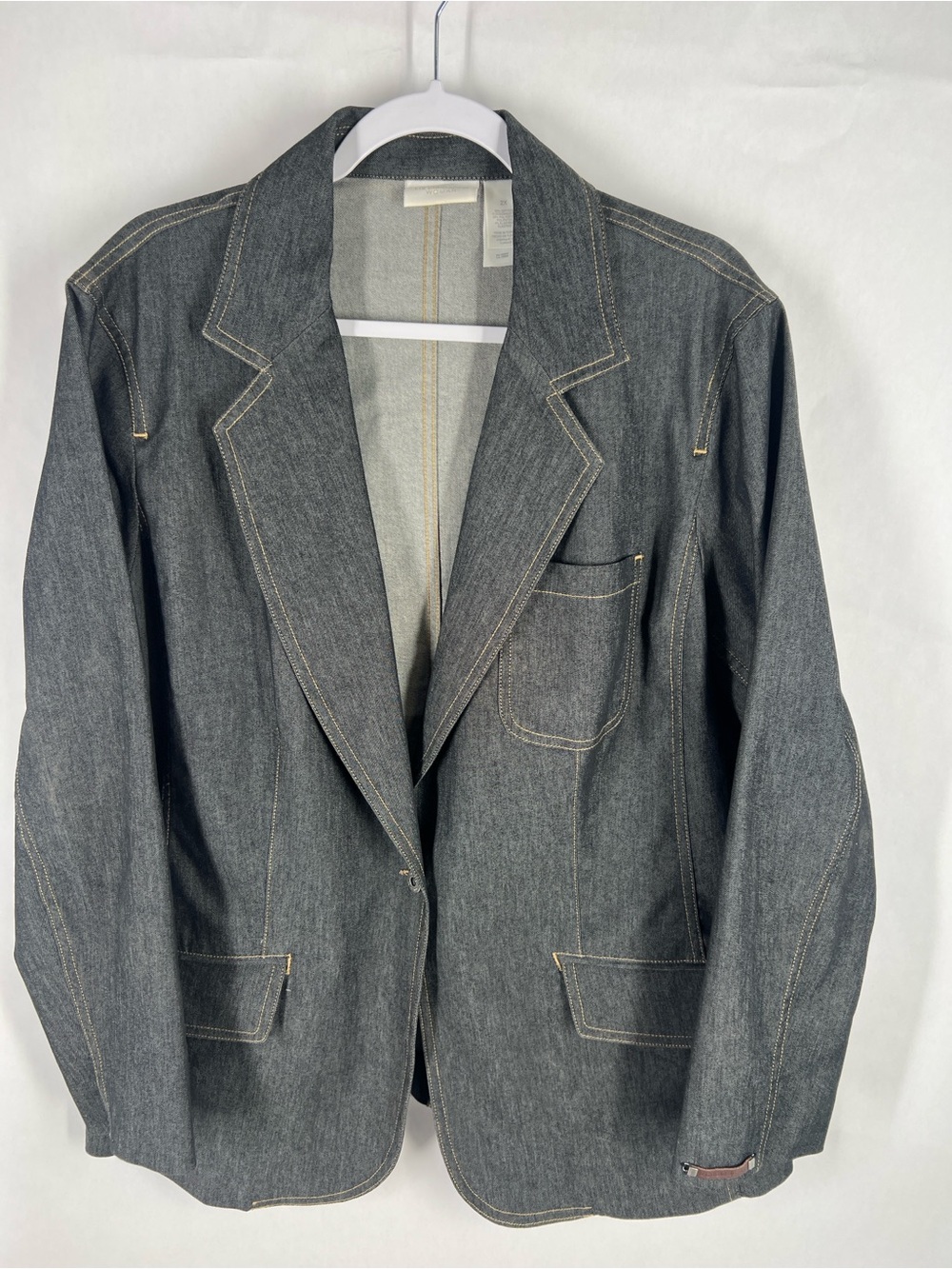 Liz Claiborne Women Dark Gray Denim Jacket with Contrast Stitching